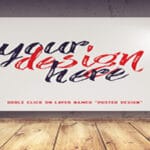 موك اب PSD mockup ملصق معلق في تصميم داخلي حديث.