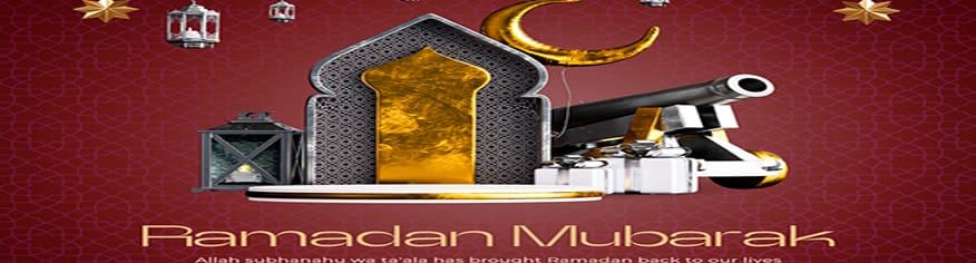 قالب PSD تصميم اسلامي مدفع رمضان للسوشيال ميديا تصميم قالب PSD رمضان مبارك بتصميم إسلامي للتسويق على السوشيال ميديا