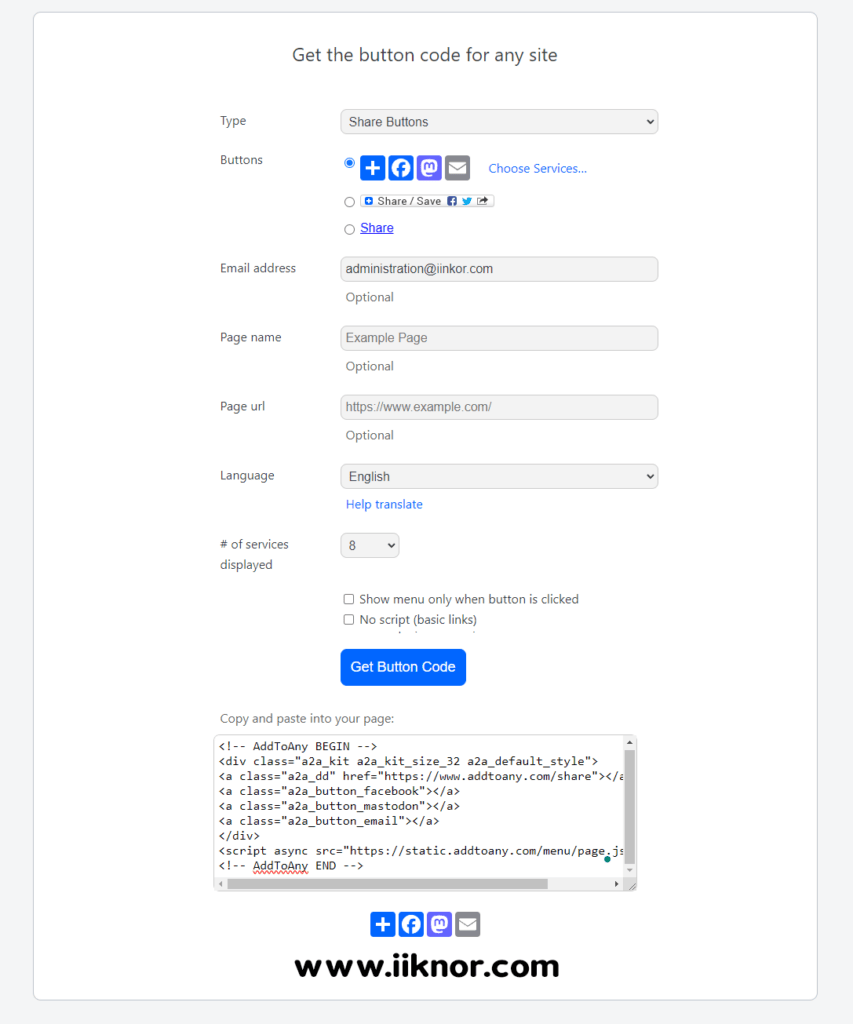 Obtaining share buttons for social media